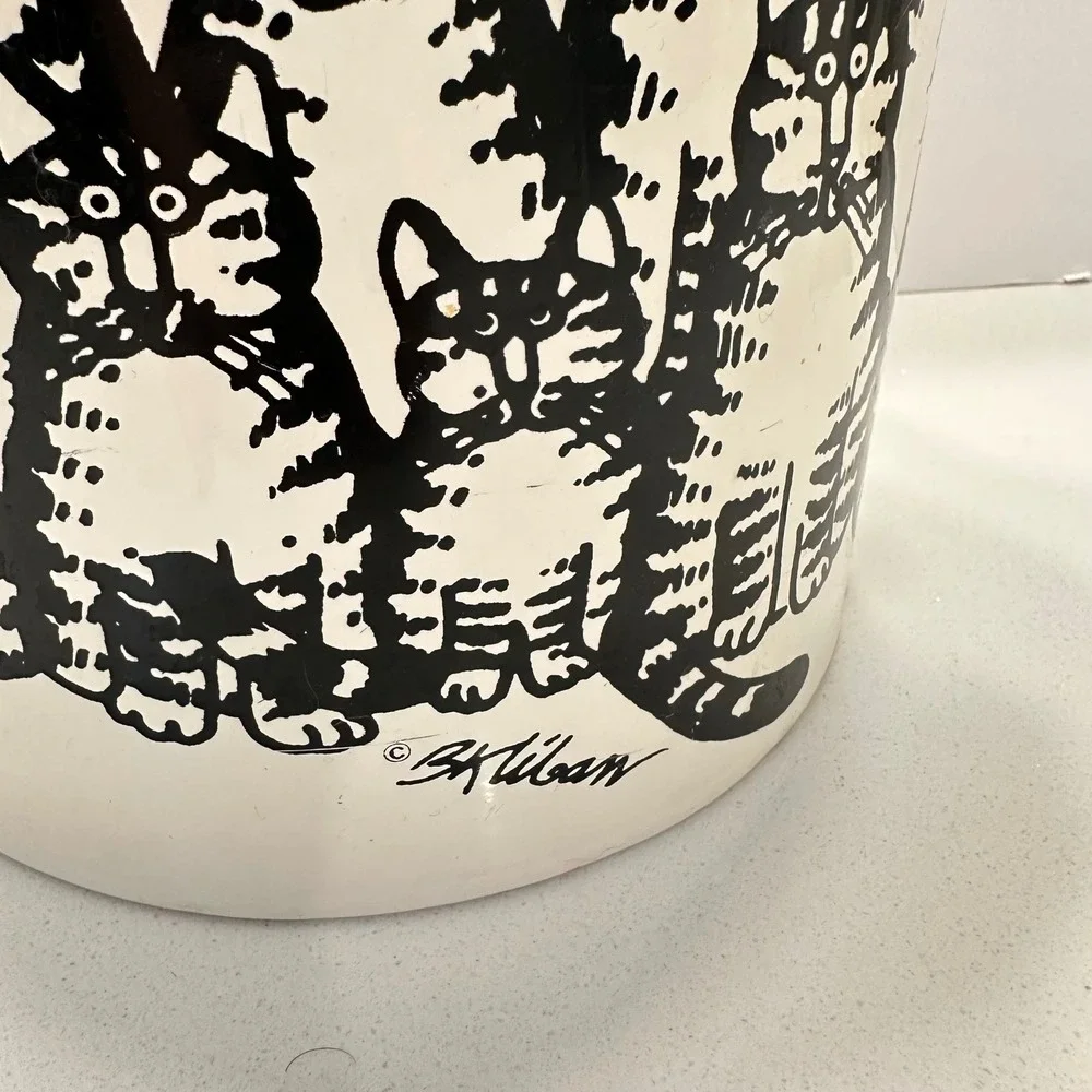 Vintage B Kliban Cat Crowd Ice Bucket White Black Retro Barware Insulated Lid